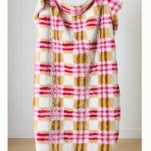 Anthropology Lilou Jacquard Plaid Faux Fur Throw Blanket